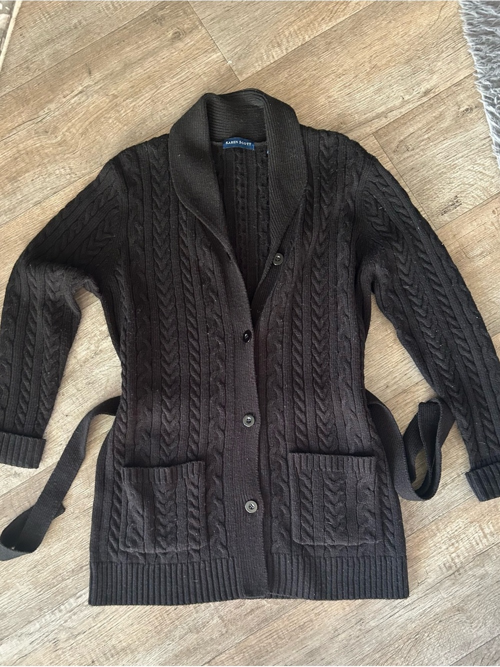 Cable Knit Shawl Collar Cardigan - Black